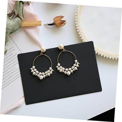 Picture of Elegant White Pearl Hoop Jhumka Earrings for Women -Luxury Korean Style White Pearl Hoop Earrings for Women Stylish Pearl Beaded Round Hoop Earrings - Trendy Fashion Jewelry for Girls.