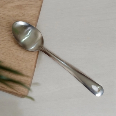 Picture of 10 Inch Silver Serving Spoon, Stainless Steel, Non-Magnetic. Perfect for Cooking and Serving, This Single Piece Ensures Efficiency and Style in Your Kitchen.-Silver