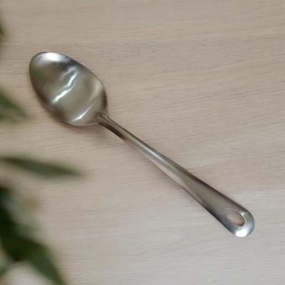 Picture of 10 Inch Silver Serving Spoon, Stainless Steel, Non-Magnetic. Perfect for Cooking and Serving, This Single Piece Ensures Efficiency and Style in Your Kitchen.-Silver
