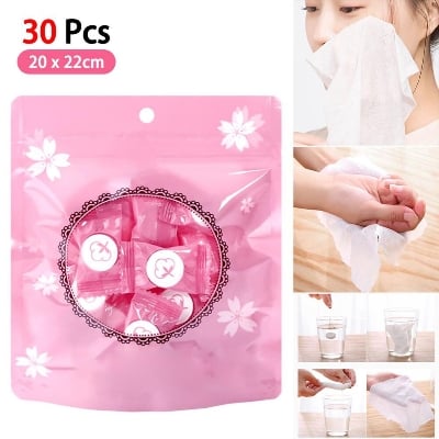 Picture of 30 Pcs Portable Compressed Towel / Magic Coin Tissue for Travel & Face Care Disposable Mini Compressed Travel Towel Biodegradable Wipe For Outdoor Camping Hiking Coin Size |ortable Cotton Wipes for Makeup Removal & Travel