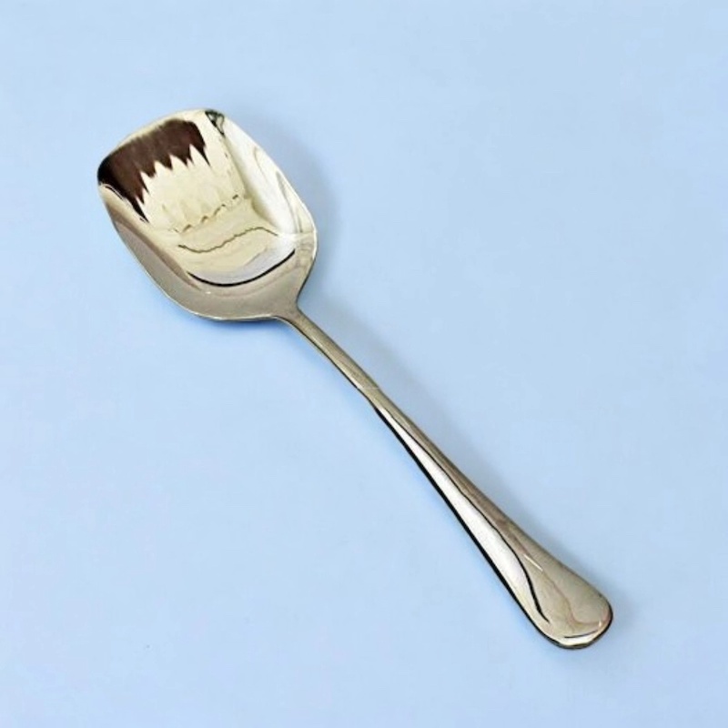 Picture of Elegant Rice Spoon, 8.8 Inch - Stainless Steel, Silver with Golden Design, Mirror Polish, Square Shape, Non-Magnetic, Ideal for Cooking and Serving, Durable and Perfect for Home and Professional Kitchens, Single Piece-Silver