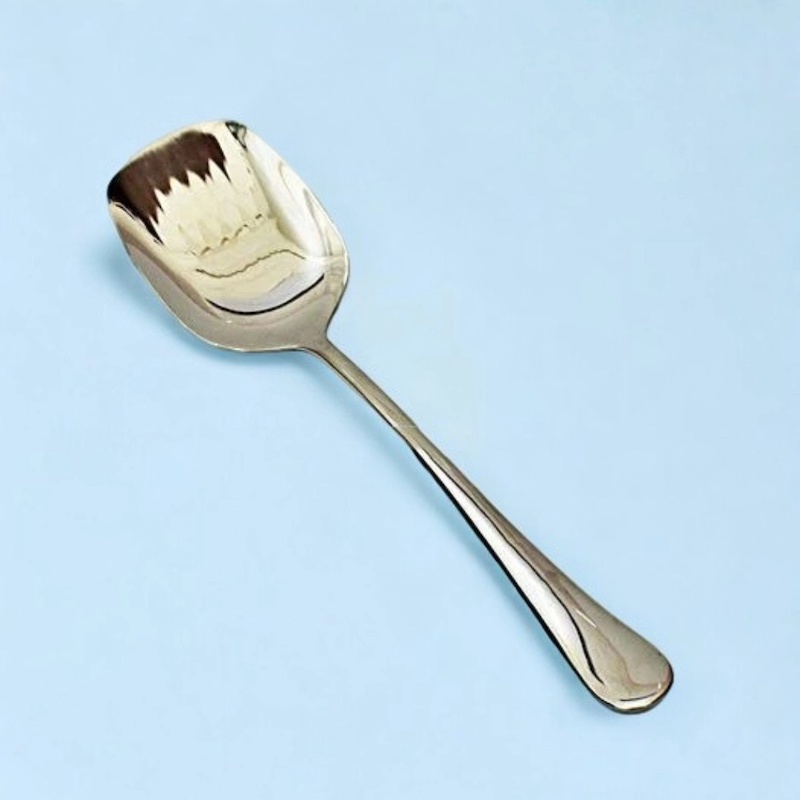 Picture of Elegant Rice Spoon, 8.8 Inch - Stainless Steel, Silver with Golden Design, Mirror Polish, Square Shape, Non-Magnetic, Ideal for Cooking and Serving, Durable and Perfect for Home and Professional Kitchens, Single Piece-Silver