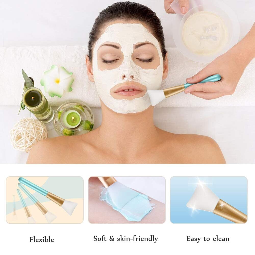 Picture of Facial Skincare Set: Soft Plush Hair Band for Washing Face with Silicone Mask Applicator|2 in 1 Combo: Cute Cat Ear Headband & Silicone Face Mask Brush for Skincare|Cat Ear Makeup Headband & Face Mask Brush - 2 Pcs Combo Set for Girls