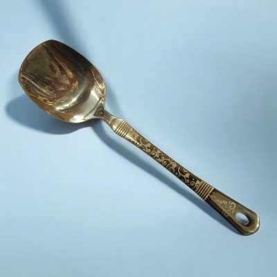 Picture of 10-inch Stainless Steel Solid Turner Spoon – Golden – Cooking and Serving – Mirror Polish & Laser-Printed Handle – 1 Piece-Gold