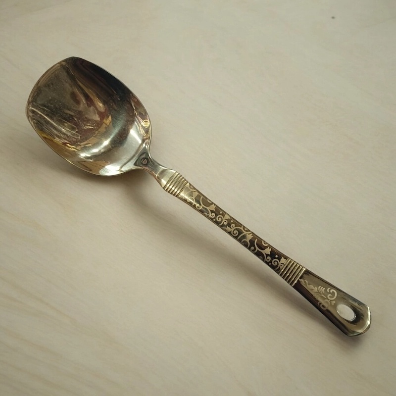 Picture of 10-inch Stainless Steel Solid Turner Spoon – Golden – Cooking and Serving – Mirror Polish & Laser-Printed Handle – 1 Piece-Gold