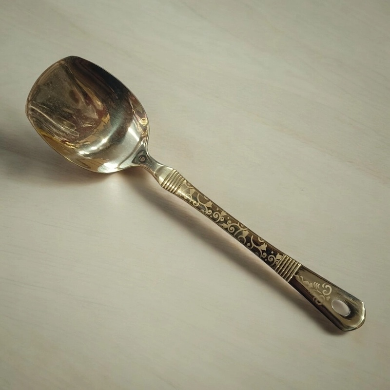 Picture of 10-inch Stainless Steel Solid Turner Spoon – Golden – Cooking and Serving – Mirror Polish & Laser-Printed Handle – 1 Piece-Gold