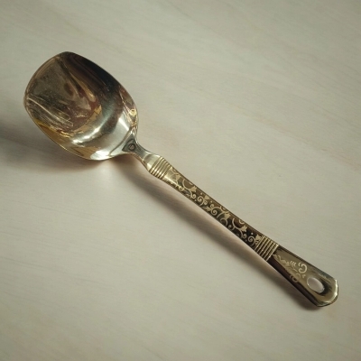 Picture of 10-inch Stainless Steel Solid Turner Spoon – Golden – Cooking and Serving – Mirror Polish & Laser-Printed Handle – 1 Piece-Gold