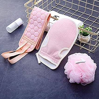 Picture of 4 in 1 Bath Body Scrubber Set - Silicone Scalp Massager, Back Scrubber Belt, Exfoliating Glove & Bath Loofah Sponge Combo|Premium Bath Accessories Set |Deep Cleaning Shower Combo |Buy Scrubber Set & Get Scalp Massager FREE