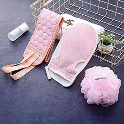 Picture of 4 in 1 Bath Body Scrubber Set - Silicone Scalp Massager, Back Scrubber Belt, Exfoliating Glove & Bath Loofah Sponge Combo|Premium Bath Accessories Set |Deep Cleaning Shower Combo |Buy Scrubber Set & Get Scalp Massager FREE