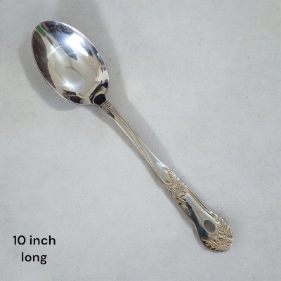 Picture of 10 Inch Long Rice Spoon - Silver Stainless Steel, Mirror Polish, Golden Handle with Cutting Print, Perfect for Cooking and Serving-Silver
