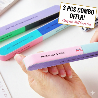 Picture of 3 Pcs Combo 7-Way Professional Nail Buffer and File Set - Multi-Functional Manicure Tool for Shine and Polish |Multi-Step Nail File, Polish & Shine Block Portable Manicure Care Set