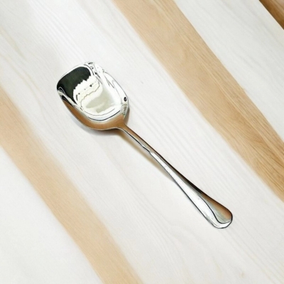 Picture of Silver Rice Spoon, 12 Inch - Stainless Steel, Mirror Polish, Golden Design with Square Shape, Non-Magnetic, Perfect for Cooking and Serving, Durable and Elegant, Ideal for Home and Professional Kitchens, Single Piece-Silver