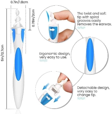 Picture of SEASPIRIT Smart Swab Earwax Remover Silicone Ear-Wax-Removal-Tool Safe Soft Ear Cleaner Spiral Smart Earwax Removal Kit Reusable Ear Wax Removal Kit 16 Tips Ear Wax Remover for Adults Kids Humans