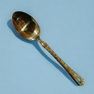 Picture of 10-Inch Stainless Steel Long Carry Spoon – Golden – Cooking and Serving – Mirror Polish & Laser-Printed Handle – 1 Piece-Gold