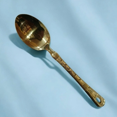 Picture of 10-Inch Stainless Steel Long Carry Spoon – Golden – Cooking and Serving – Mirror Polish & Laser-Printed Handle – 1 Piece-Gold