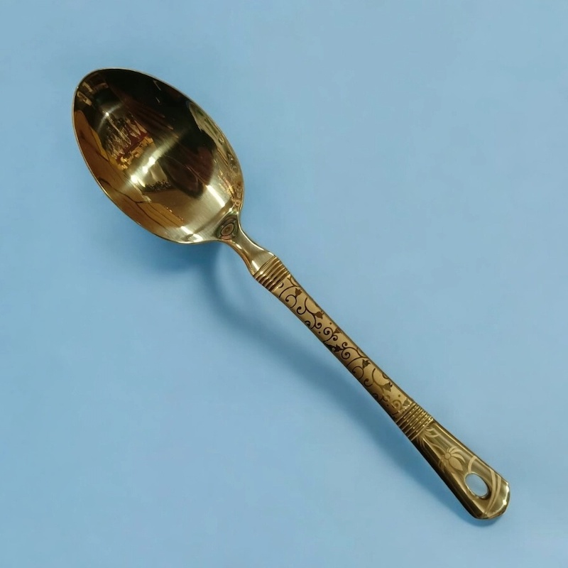 Picture of 10-Inch Stainless Steel Long Carry Spoon – Golden – Cooking and Serving – Mirror Polish & Laser-Printed Handle – 1 Piece-Gold