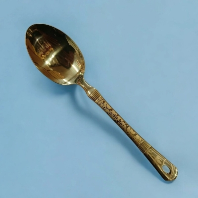 Picture of 10-Inch Stainless Steel Long Carry Spoon – Golden – Cooking and Serving – Mirror Polish & Laser-Printed Handle – 1 Piece-Gold