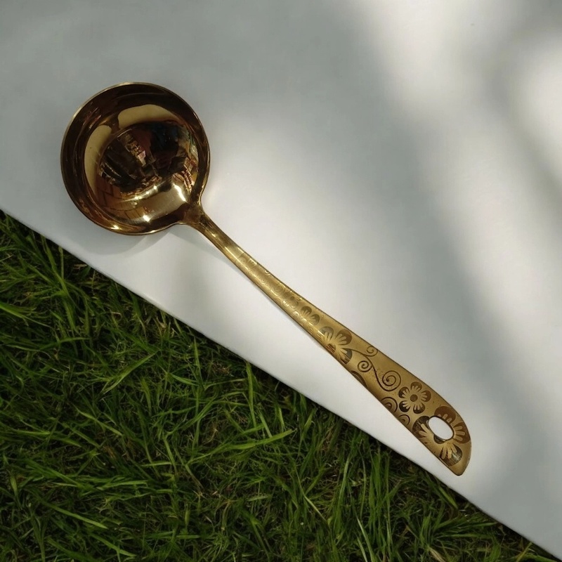 Picture of Mirror Polished 9 Inch Golden Stainless Steel Big Soup Spoon, Ideal for Cooking and Serving, Laser-Printed Handle for Style.-Gold