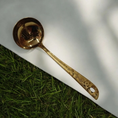 Picture of Mirror Polished 9 Inch Golden Stainless Steel Big Soup Spoon, Ideal for Cooking and Serving, Laser-Printed Handle for Style.-Gold