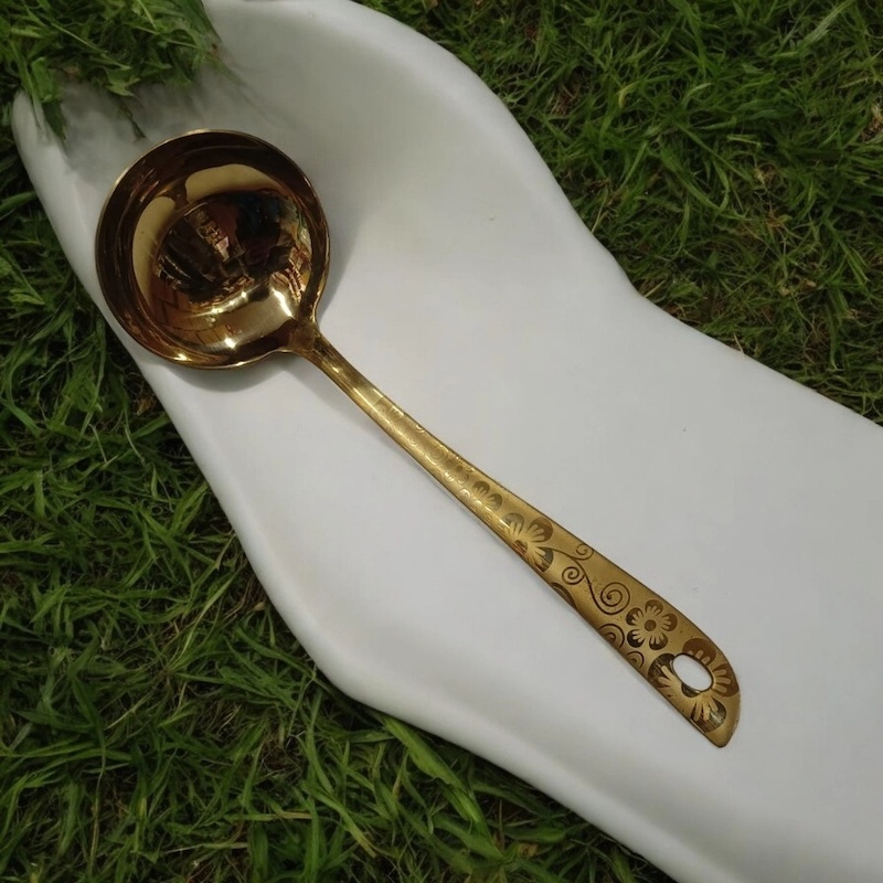 Picture of Mirror Polished 9 Inch Golden Stainless Steel Big Soup Spoon, Ideal for Cooking and Serving, Laser-Printed Handle for Style.-Gold