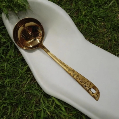 Picture of Mirror Polished 9 Inch Golden Stainless Steel Big Soup Spoon, Ideal for Cooking and Serving, Laser-Printed Handle for Style.-Gold