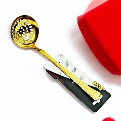 Picture of Stainless Steel 9-Inch Golden Skimmer - Round Slotted Spoon with Mirror Polish for Cooking and Serving - 1 Piece-Gold