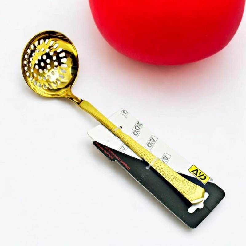 Picture of Stainless Steel 9-Inch Golden Skimmer - Round Slotted Spoon with Mirror Polish for Cooking and Serving - 1 Piece-Gold