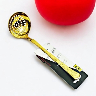 Picture of Stainless Steel 9-Inch Golden Skimmer - Round Slotted Spoon with Mirror Polish for Cooking and Serving - 1 Piece-Gold