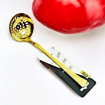 Picture of Stainless Steel 9-Inch Golden Skimmer - Round Slotted Spoon with Mirror Polish for Cooking and Serving - 1 Piece-Gold