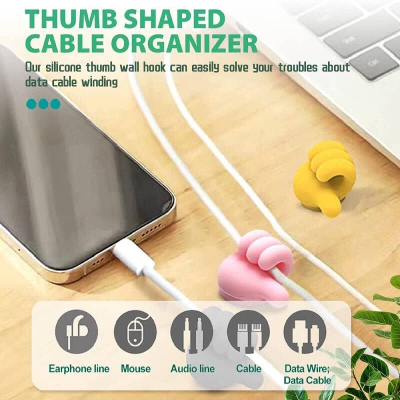 Picture of 10/20 PCS Self Adhesive Silicone Thumbs Up Wall Hooks - Multifunctional Thumb Hook Holder Cable Clip Organizer and Key Hooks for Home, Office & Bedroom