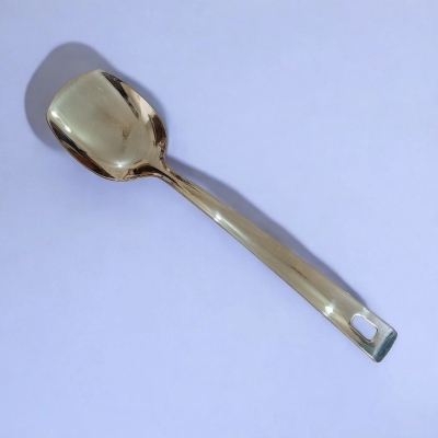Picture of 10 Inch Solid Turner Spoon, Silver Stainless Steel, Mirror Polish, Non-Magnetic. Ideal for Cooking and Serving, Combines Durability with Elegant Design for Effortless Use in Any Kitchen.-Silver