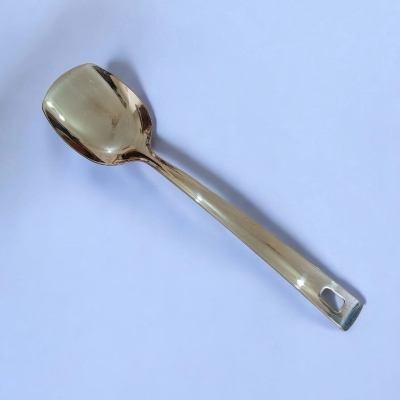 Picture of 10 Inch Solid Turner Spoon, Silver Stainless Steel, Mirror Polish, Non-Magnetic. Ideal for Cooking and Serving, Combines Durability with Elegant Design for Effortless Use in Any Kitchen.-Silver