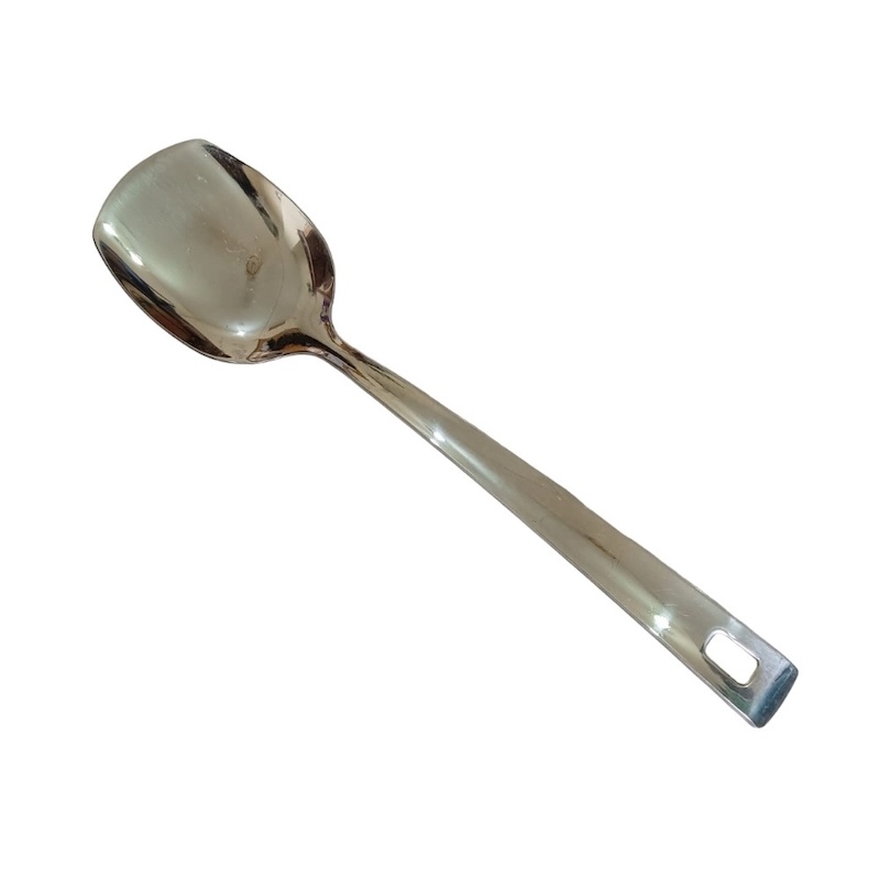 Picture of 10 Inch Solid Turner Spoon, Silver Stainless Steel, Mirror Polish, Non-Magnetic. Ideal for Cooking and Serving, Combines Durability with Elegant Design for Effortless Use in Any Kitchen.-Silver