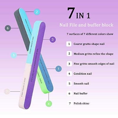 Picture of TEMPERIA (3pcs) 7 Way Nail Filer and Buffer - Nail File Shaper Shiner Scrubber for Women for Smooth and Polished Nails