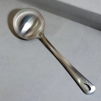 Picture of 9 Inch Big Soup Spoon, Silver Stainless Steel, Non-Magnetic. Designed for Cooking and Serving, This Large Spoon Ensures Effortless Handling of Soups and Stews in Any Kitchen Setting.-Silver
