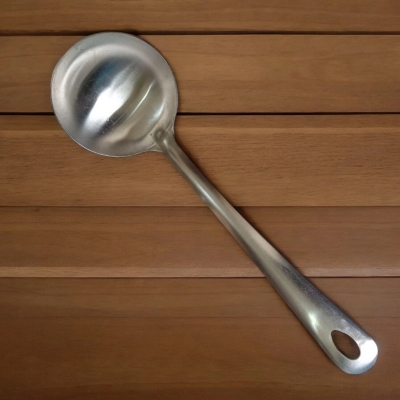 Picture of 9 Inch Big Soup Spoon, Silver Stainless Steel, Non-Magnetic. Designed for Cooking and Serving, This Large Spoon Ensures Effortless Handling of Soups and Stews in Any Kitchen Setting.-Silver
