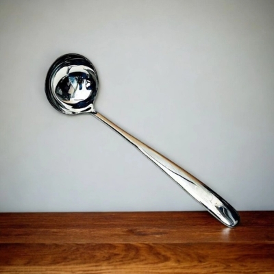 Picture of Silver 10 Inch Stainless Steel Spoon - Mirror Polish, Ideal for Soup/Dal, Cooking and Serving, Durable and Sleek Design-Silver