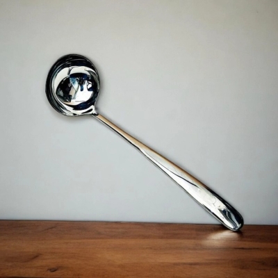 Picture of Silver 10 Inch Stainless Steel Spoon - Mirror Polish, Ideal for Soup/Dal, Cooking and Serving, Durable and Sleek Design-Silver