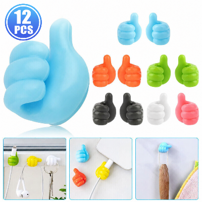 Picture of Thumb Wall Hook, Silicone Wall Creative Thumbs Up Shape Wall Hook, Multifunctional Thumb Hook for iPhone, iPad, iPod Touch, MacBook Air, MacBook Pro,Cable Wire Holder (Random Color, Pack of 12)