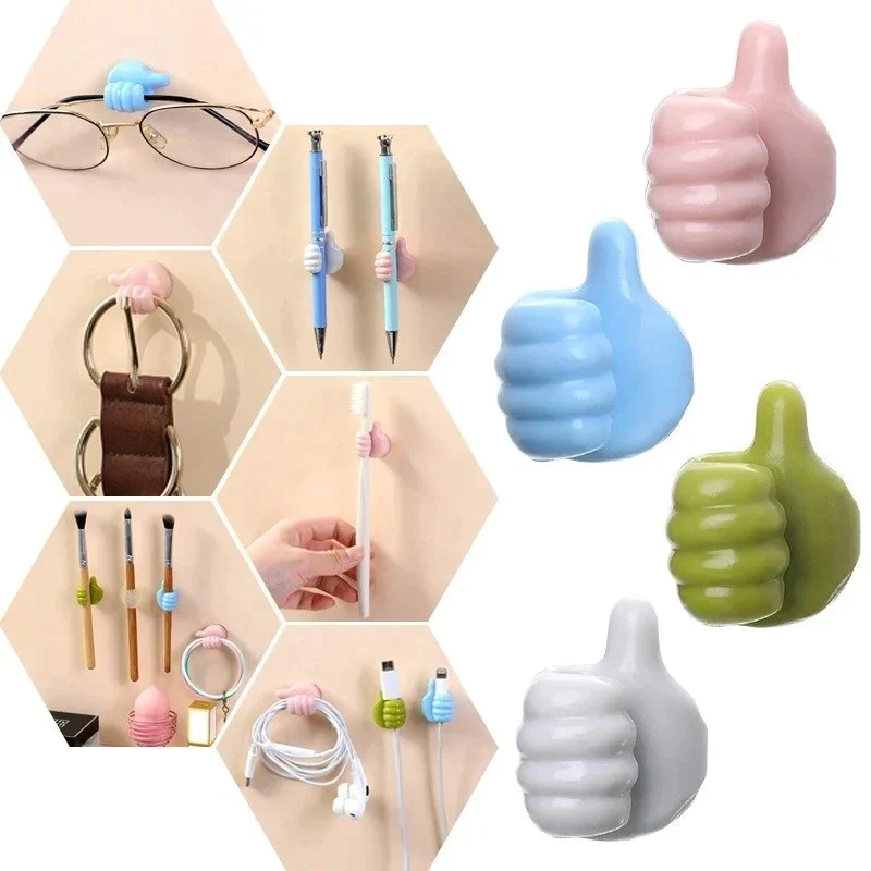 Picture of Thumb Wall Hook, Silicone Wall Creative Thumbs Up Shape Wall Hook, Multifunctional Thumb Hook for iPhone, iPad, iPod Touch, MacBook Air, MacBook Pro,Cable Wire Holder (Random Color, Pack of 12)