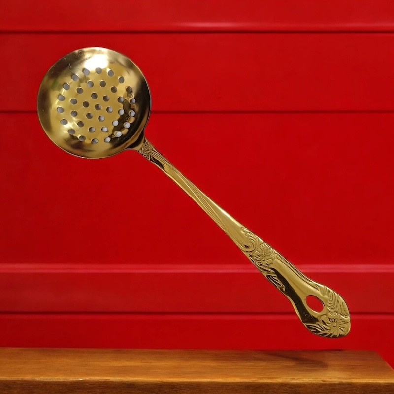 Picture of 10 Inch Round Slotted Kitchen Spoon, Stylish Golden Stainless Steel - Mirror Polish Finish, Durable Design for Versatile Use-Gold