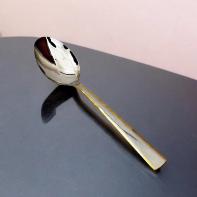Picture of 10.2 Inch Curry Spoon - Stainless Steel, Mirror Polish, Non-Magnetic, Silver and Golden Mix, Durable for Cooking and Serving, Ideal for Home and Professional Use-Silver