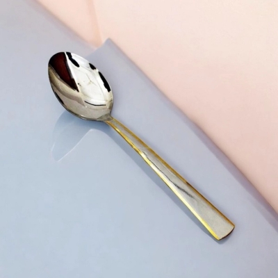 Picture of 10.2 Inch Curry Spoon - Stainless Steel, Mirror Polish, Non-Magnetic, Silver and Golden Mix, Durable for Cooking and Serving, Ideal for Home and Professional Use-Silver