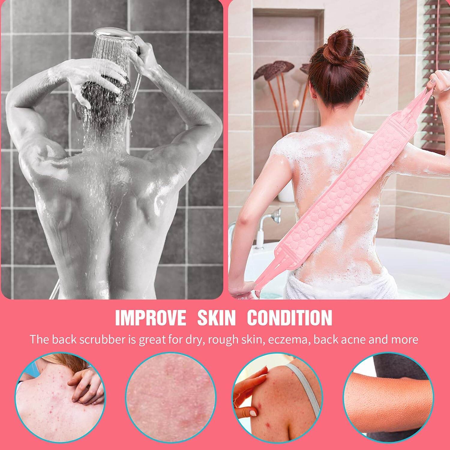 Picture of Back scrubber for bathing,  3Pcs/set  Silicone Body Scrubber for Bathing, Bath Brush for Bathing with Exfoliating Glove, Gentle Exfoliation & Deep Cleaning, Bath Scrubber for Body Women[MULTIPELCOLOUER]