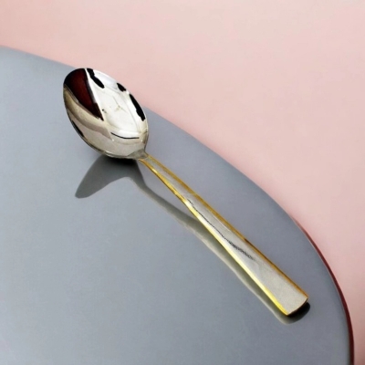 Picture of 10.2 Inch Curry Spoon - Stainless Steel, Mirror Polish, Non-Magnetic, Silver and Golden Mix, Durable for Cooking and Serving, Ideal for Home and Professional Use-Silver