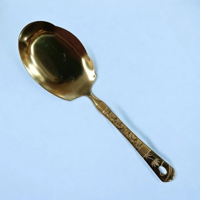 Picture of 10-Inch Stainless Steel Flat Rice Spoon – Golden – Cooking and Serving – Mirror Polish & Laser-Printed Handle – 1 Piece-Gold