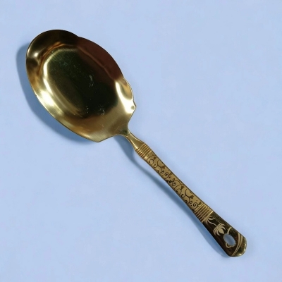 Picture of 10-Inch Stainless Steel Flat Rice Spoon – Golden – Cooking and Serving – Mirror Polish & Laser-Printed Handle – 1 Piece-Gold
