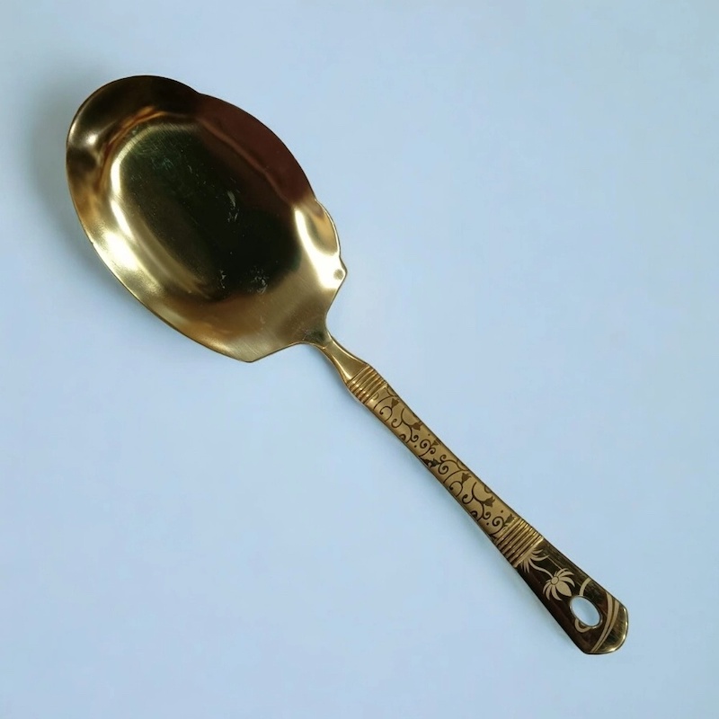 Picture of 10-Inch Stainless Steel Flat Rice Spoon – Golden – Cooking and Serving – Mirror Polish & Laser-Printed Handle – 1 Piece-Gold