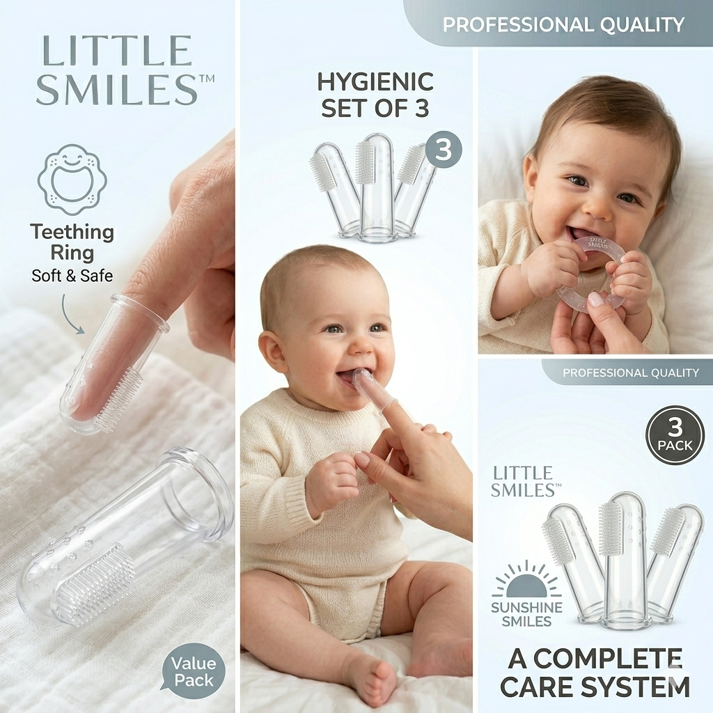 Picture of Little Smiles Baby Finger Toothbrush Set - 3 Pcs Soft Silicone Teether for Infants & Toddlers - Oral Care