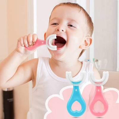 Picture of YOTEE U-Shaped Toothbrush Kids 1 PCS - Toddler Toothbrush with Food Grade Soft Silicone Brush Head, Manual Whole Mouth Tooth Brush for Kids